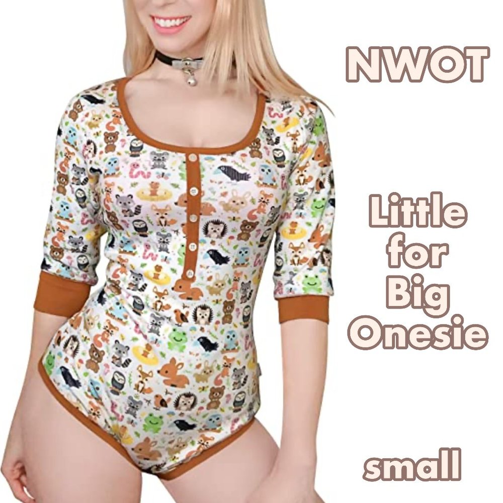 Little for Big Onesie Women's Brown-Trim Animal Print Henley Bodysuit
